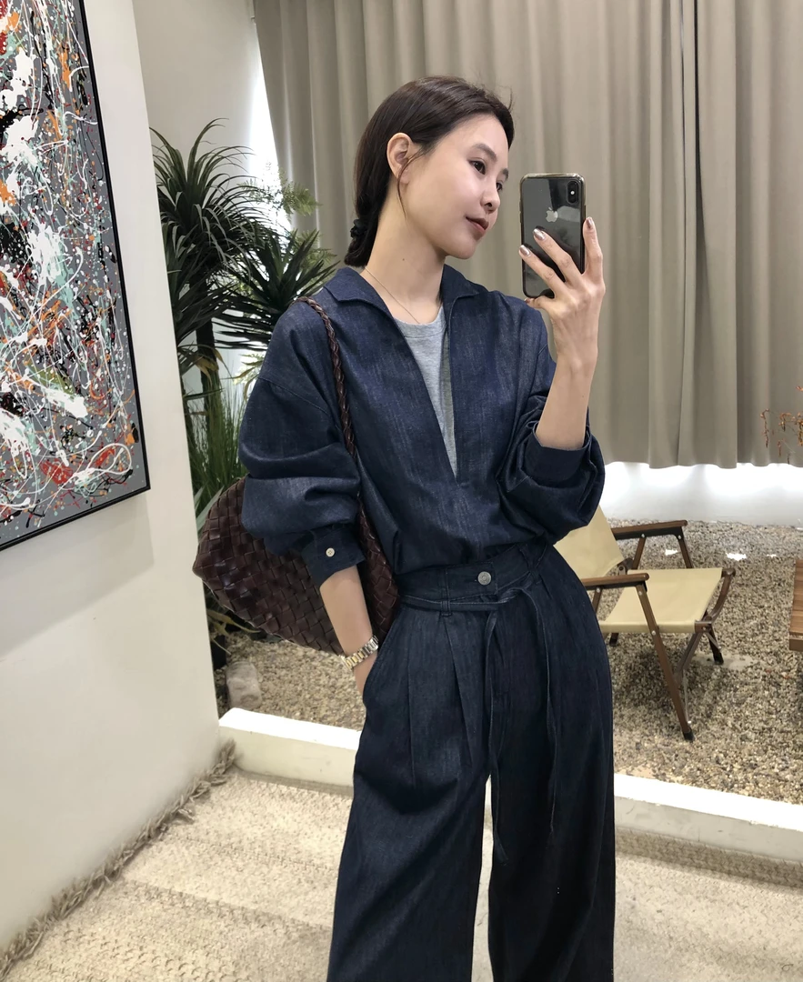 清冷高级感韩系牛仔衬衫2025高级假两件外套时尚显瘦休闲百搭女