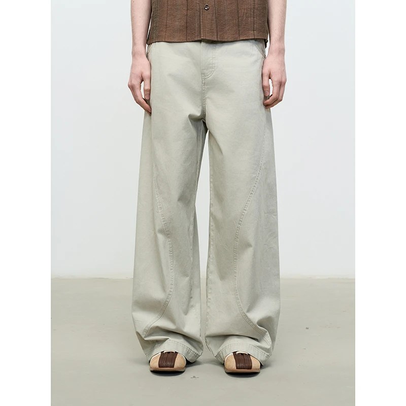 Luminelle 复古做旧拼接宽松直筒休闲裤立体结构感百搭显瘦长裤