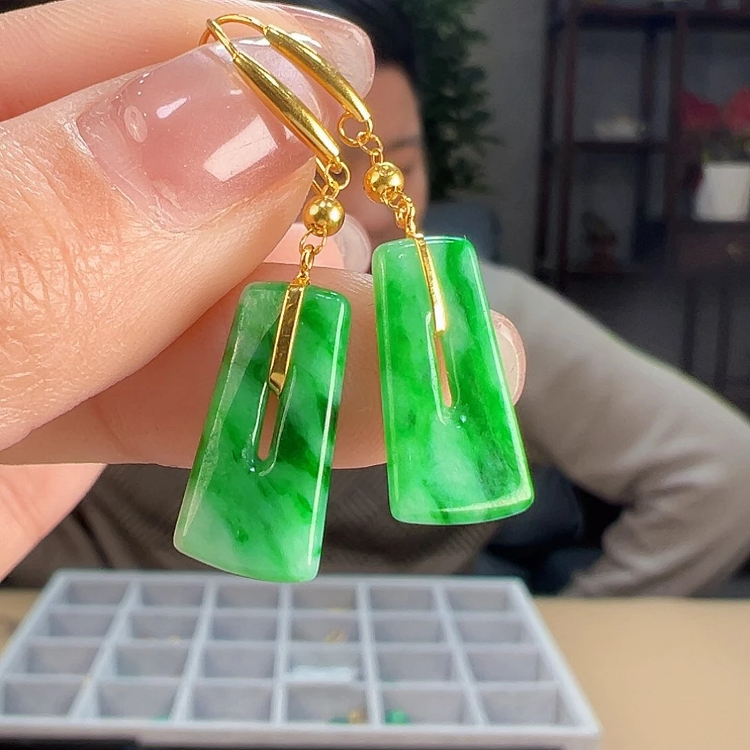 翡翠耳饰18K金镶嵌耳环68