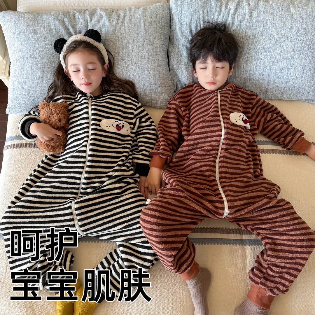 宝宝冬季加厚连体衣保暖长袖男童女童加绒防着凉睡袋中小童防踢被