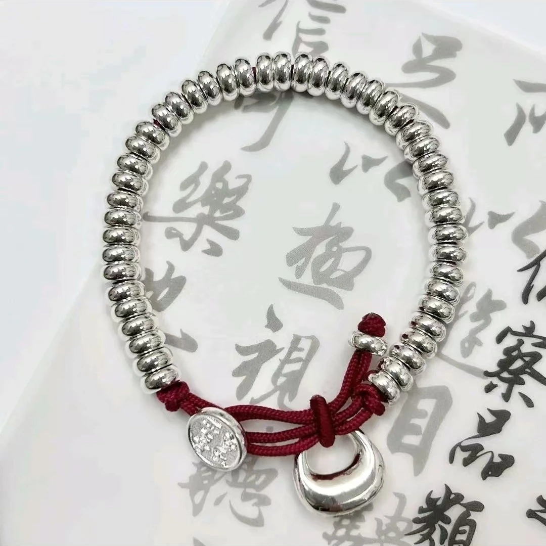 足银布艺手链 新中式国潮手工红绳寓意盘缠小银坨手链 YS032