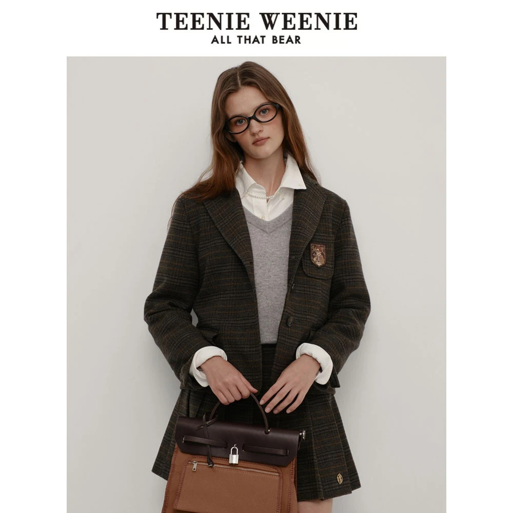 【达人专属】TeenieWeenie绵羊毛混纺格纹西装毛呢外套TTJK247803I