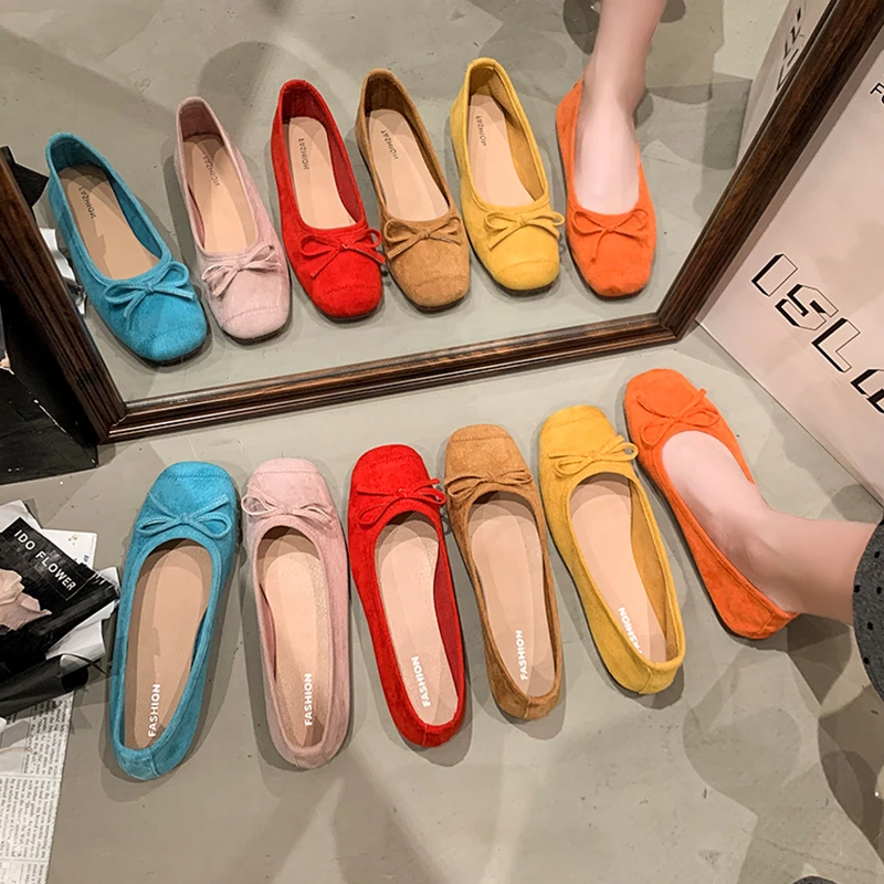 法式平底浅口单鞋女鞋2025新款复古绒面小红鞋仙女风芭蕾舞豆豆鞋