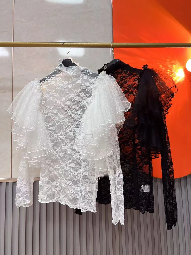 1791【熙妮潮牌】潮牌设计师私人定制蕾丝刺绣网纱打底衣四季百搭