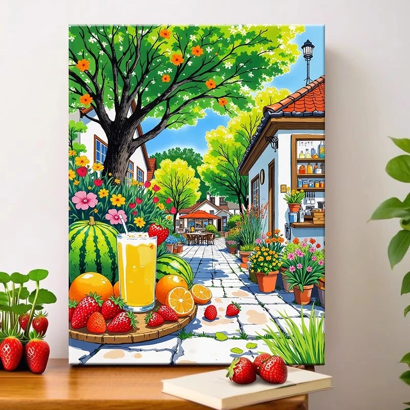 (鲜果沁夏）diy数字油画红线条手工填涂色解压治愈送礼丙烯装饰画