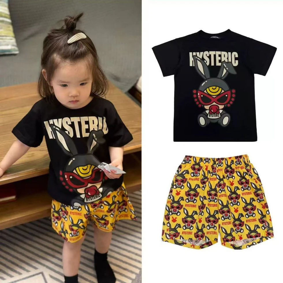 新款男女童黑超奶嘴纯棉短袖个性卡通印花潮牌儿童休闲宽松上衣潮