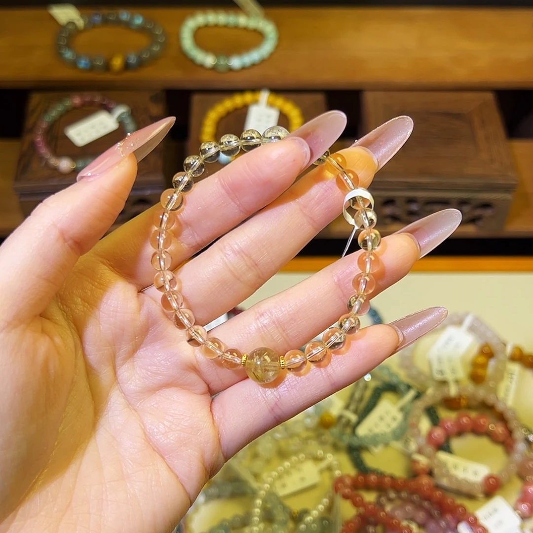 烟晶手链银S925镶嵌黄水888