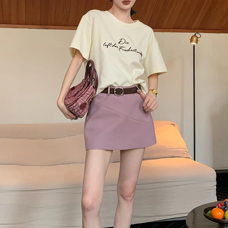 设计感西装短裙女早秋斜向分割设计百搭半身短裙