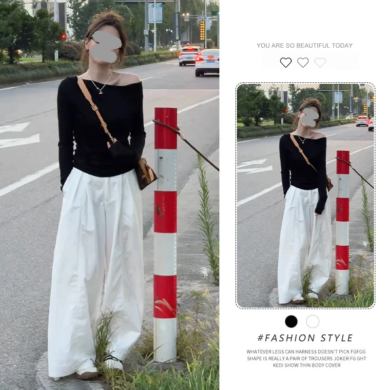 早秋穿搭韩系斜肩长袖T恤女2025新款巨好看设计感内搭打底衫上衣