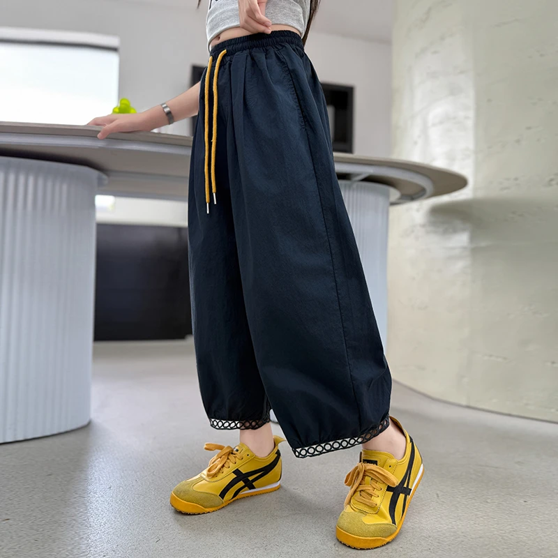 女童九分裤夏季薄款裤子2025新款中大童洋气女孩宽松休闲裤纯色潮