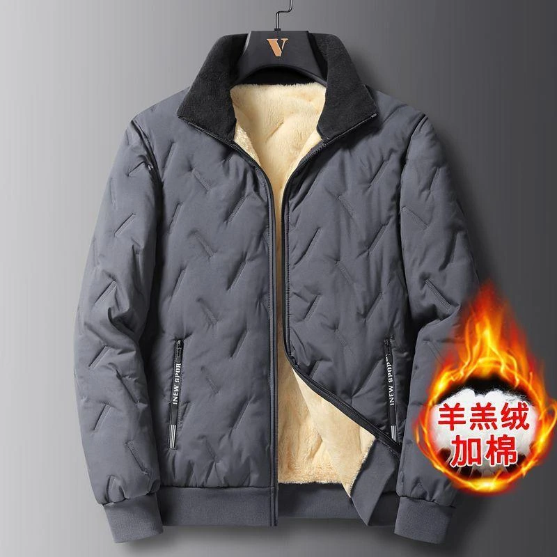 新款秋冬季羊羔绒外套棉衣男士加绒加厚休闲御寒棉衣棉服防风跨境