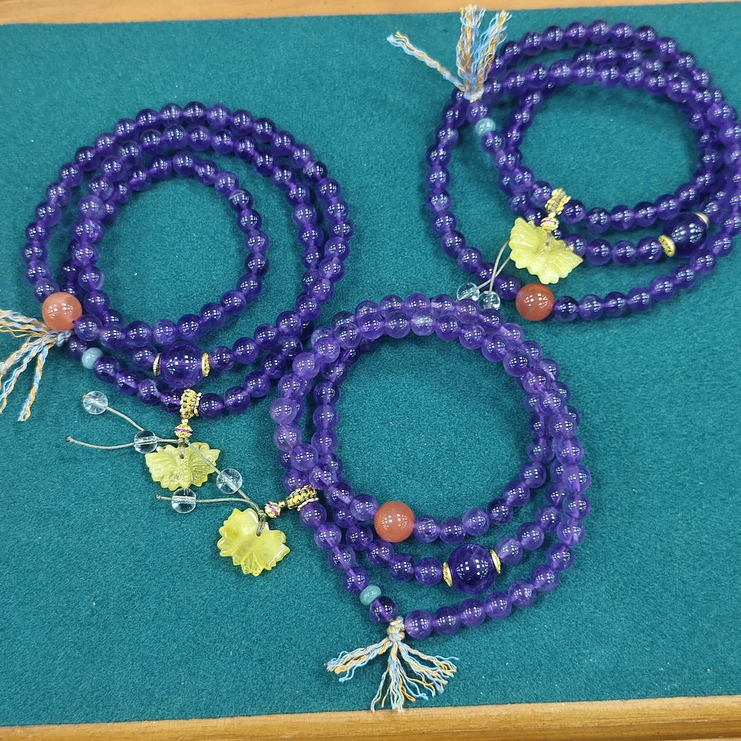 【书记甄选】天然原创紫水晶三圈手链。多样性发一件 约6mm AT3666