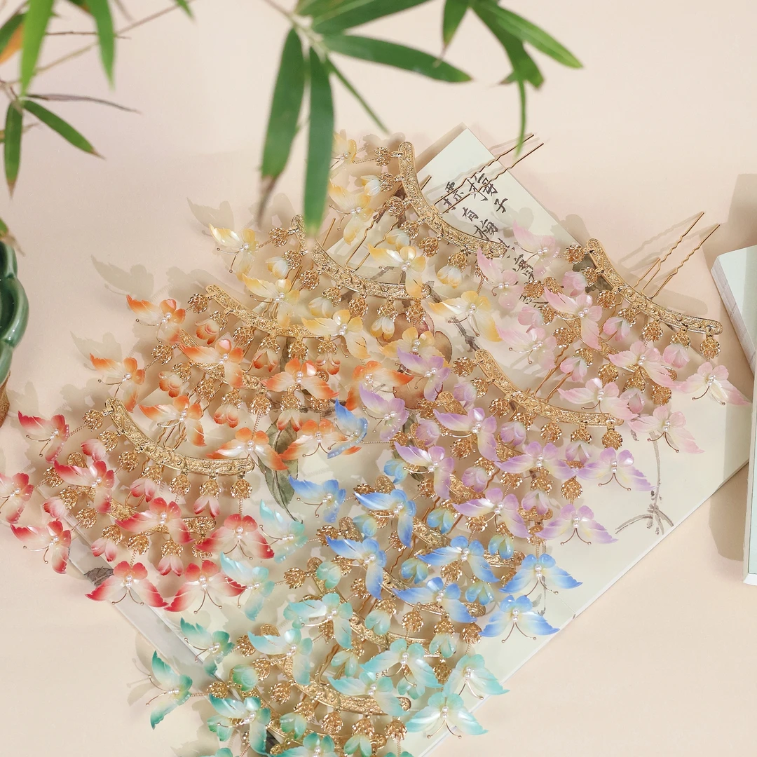 【红藤杖】|颤颤蝴蝶排钗|热缩蝴蝶汉服配饰国风发饰日常超仙