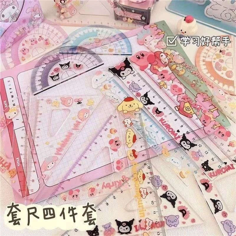 ins三丽鸥亚克力可爱库洛米玉桂狗中小学生测量尺三角尺圆尺套装