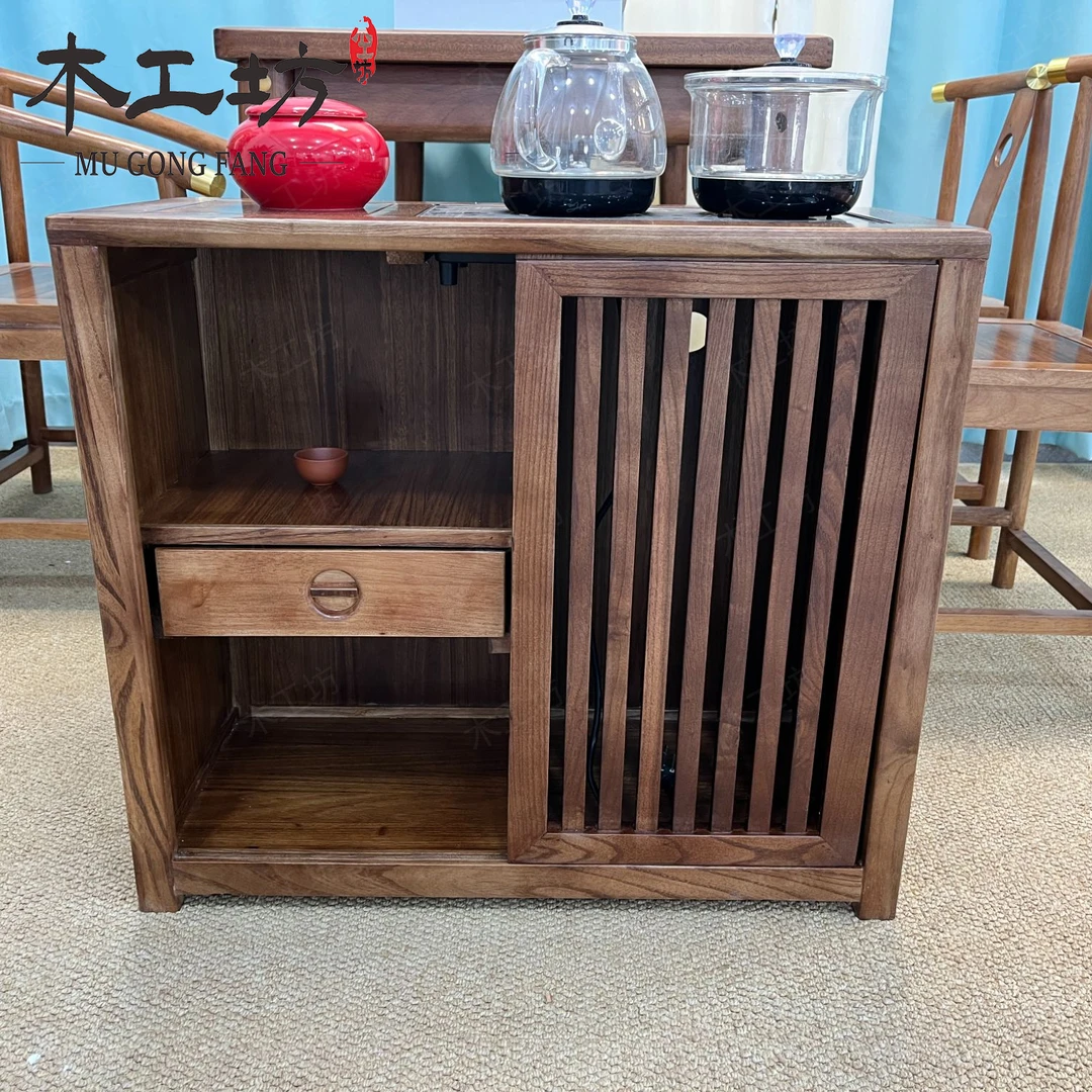 新中式南美胡桃木榫卯茶水柜阳台客厅茶边柜烧水柜
