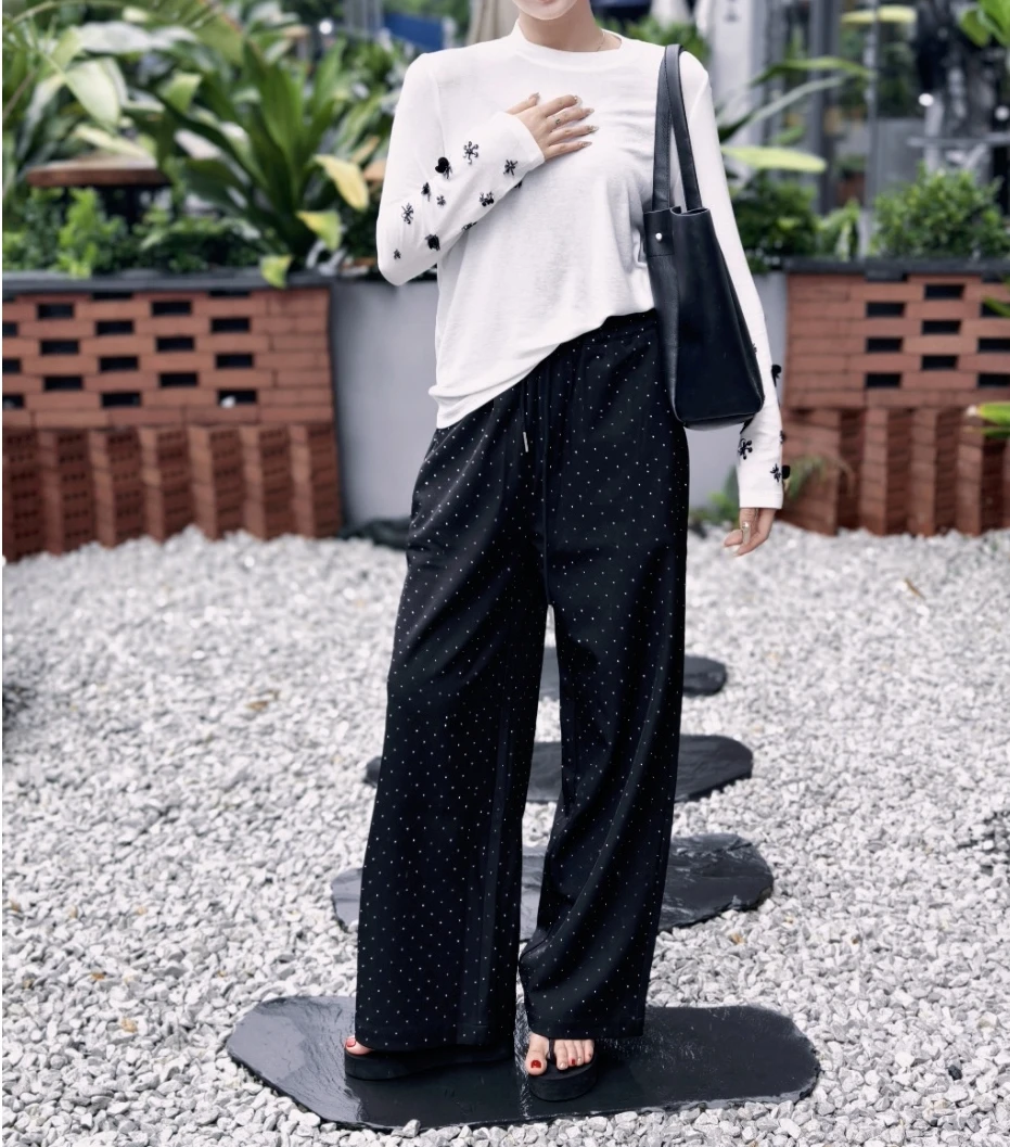 香香高定款 烫钻时尚直通显瘦女士休闲裤
