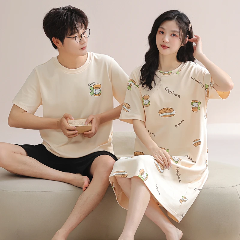 2套价情侣睡衣夏季纯棉短袖新款夏天一男一女甜美情侣睡衣夏款
