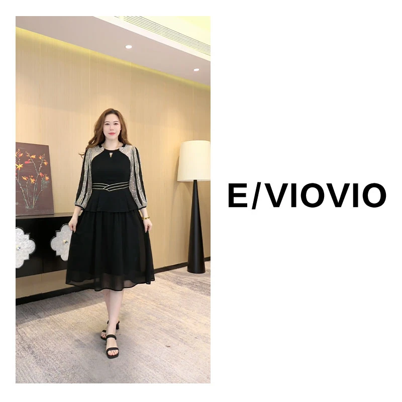 胖大今大码女装新款夏季显瘦气质九分袖时尚连衣裙中长款ZB6882