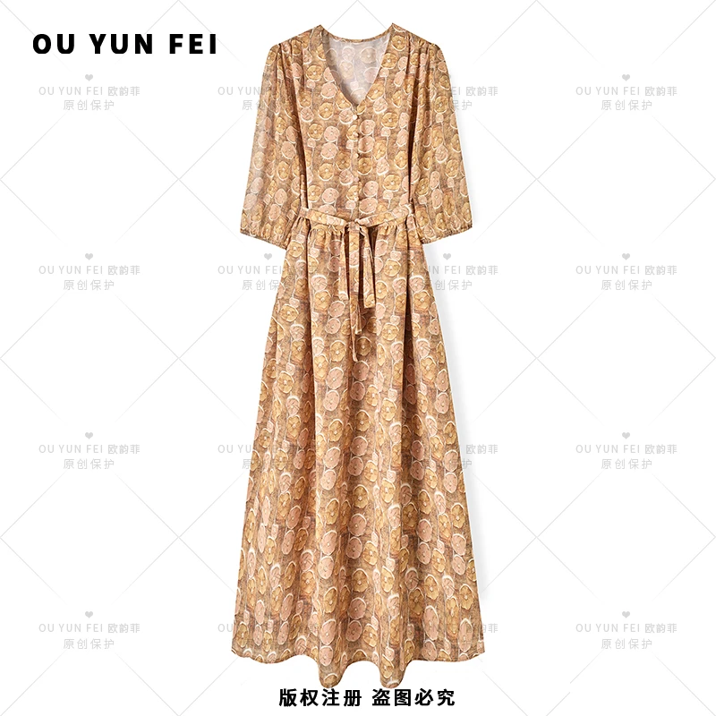 【贵夫人】高级感连衣裙女新款气质显瘦穿搭时尚洋气印花长裙JY1053