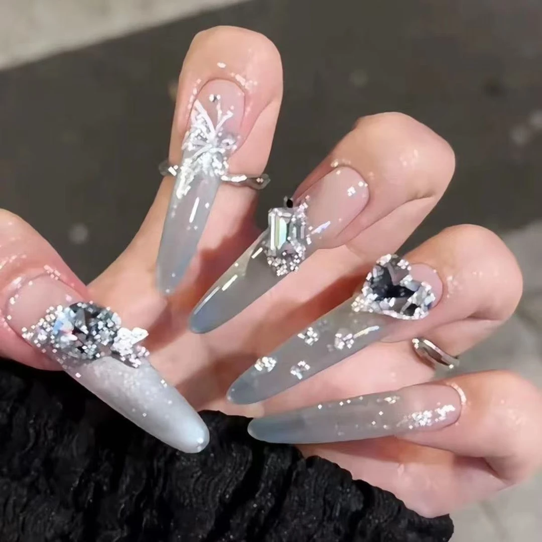 爆闪蝴蝶爱心钻美甲纯手工穿戴甲猫眼长甲高级气质时尚仙女穿戴甲