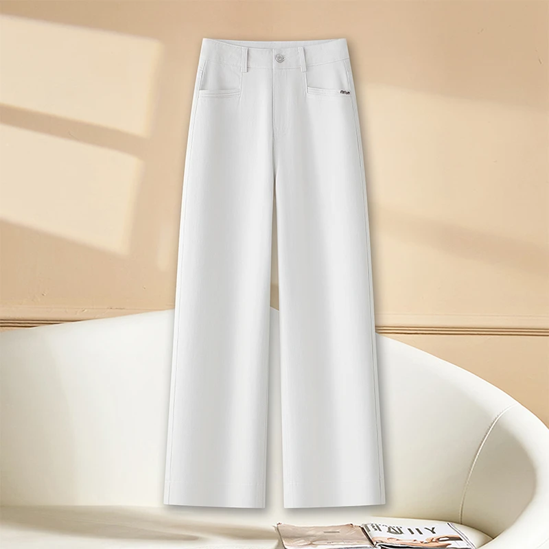 天丝棉窄版阔腿牛仔裤女秋季2025新款高腰显瘦垂感时尚休闲直筒裤