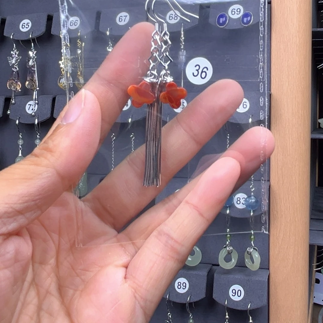银S925镶嵌南红玛瑙耳饰开**好