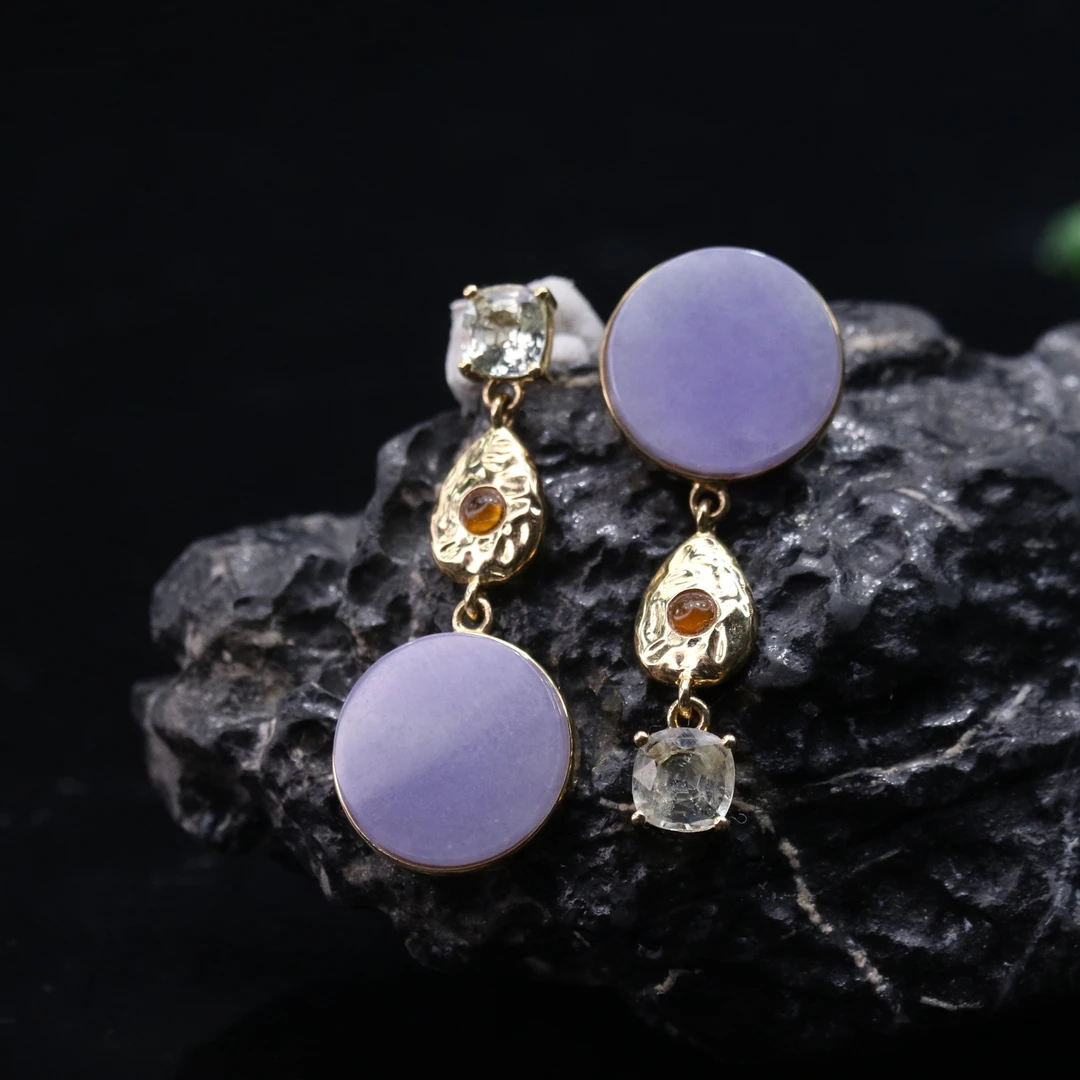 FC31天然缅甸翡翠A货18k紫无事牌耳饰/300305/保利厦门拍卖