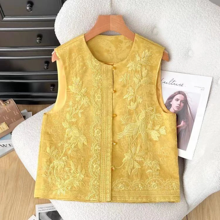 新中式重工刺绣马甲上衣女春季新款搭配复古马夹网红时尚中国风