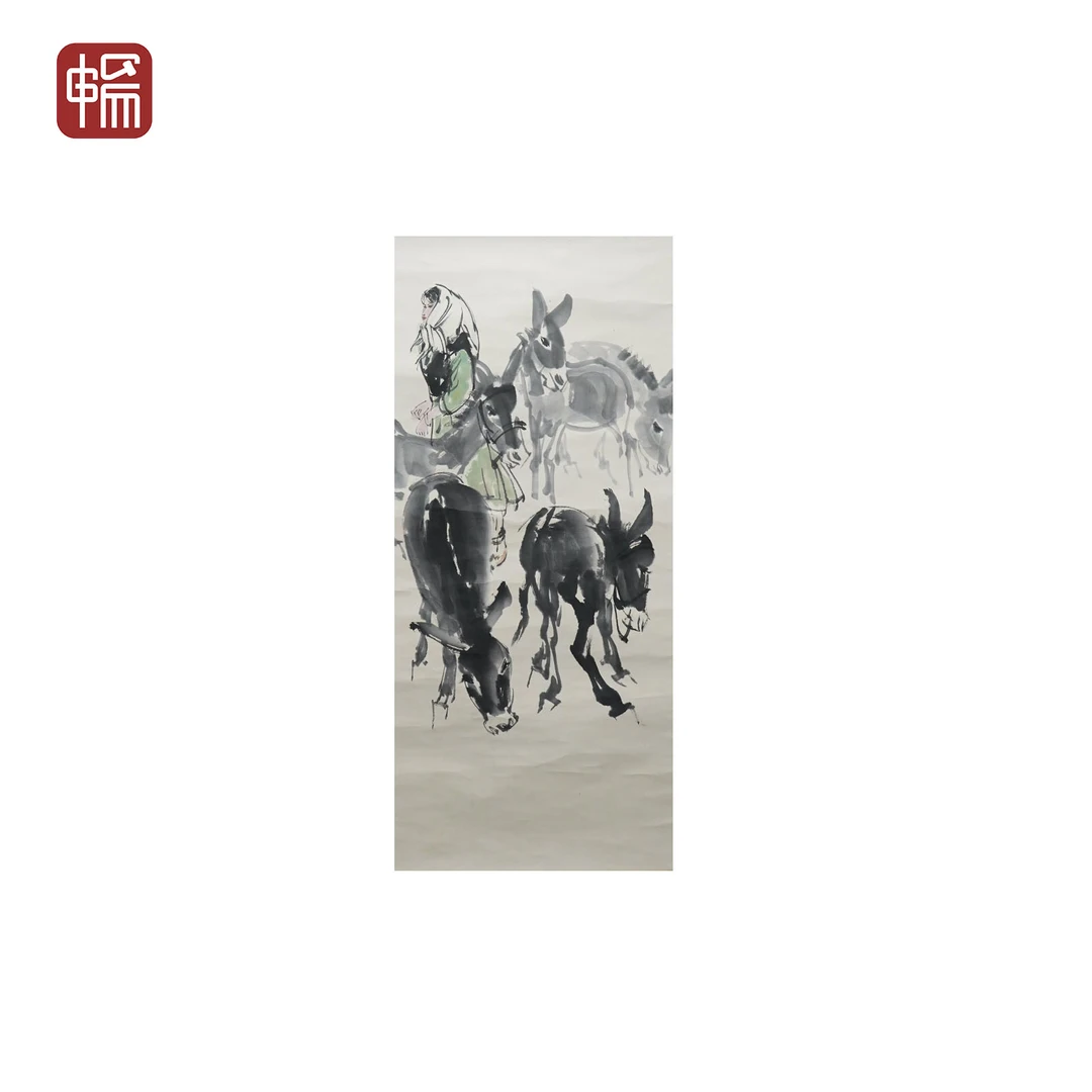 DM012 1975年作《牧驴图》梁淦堂88*46（3.64）纸本立轴 YQ