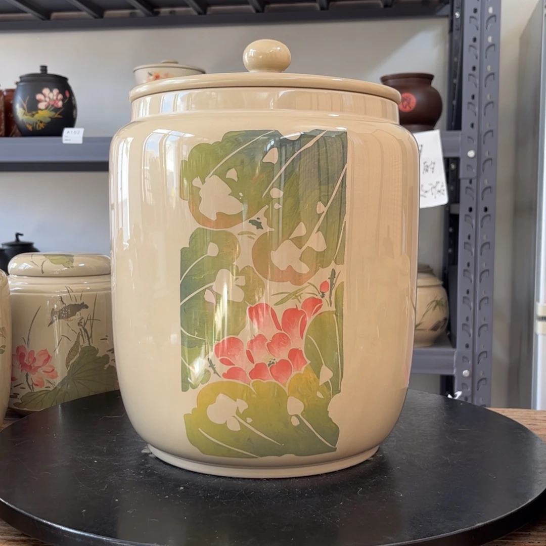 白泥水亮光存茶缸7-9饼微瑕