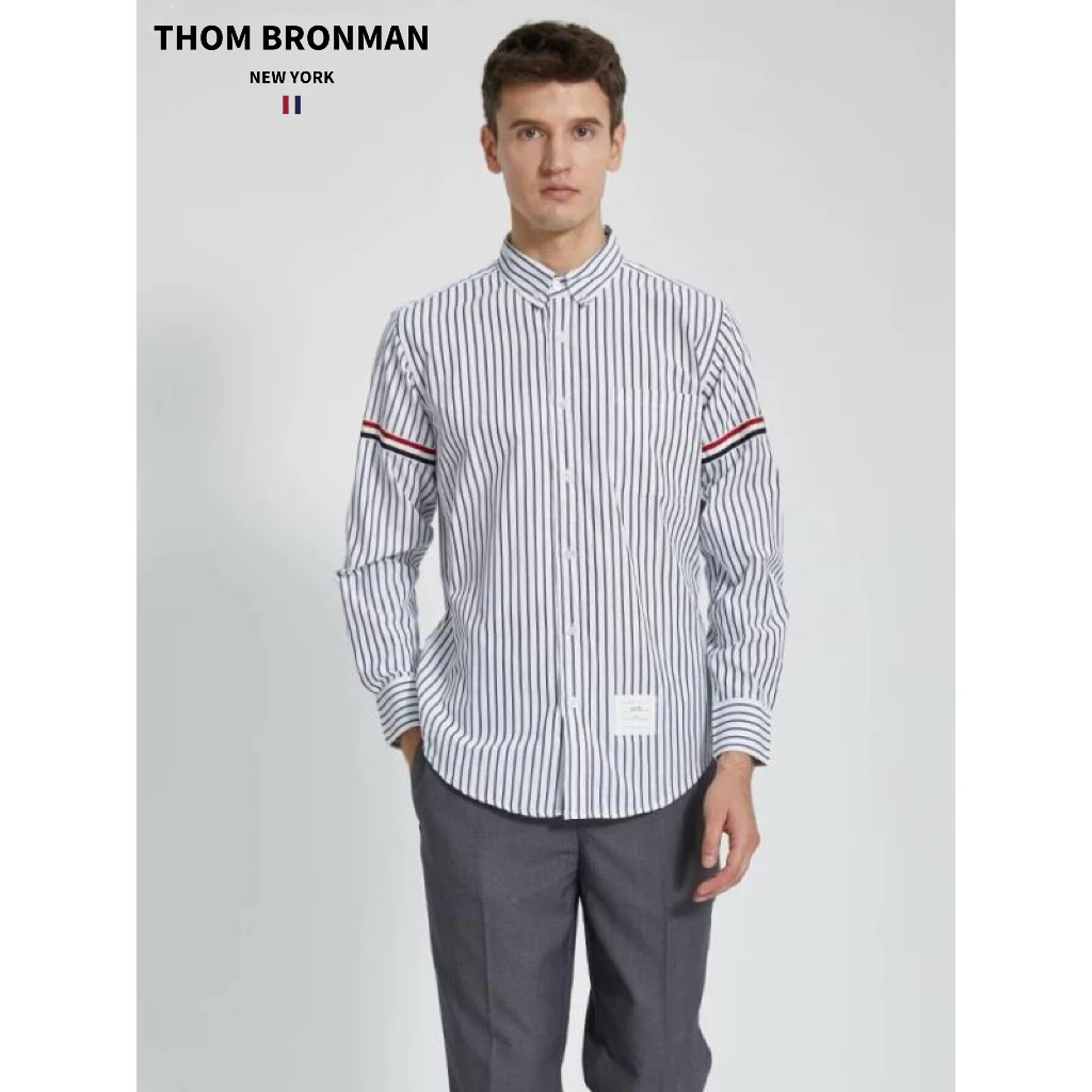 TB【官方正品】汤姆布郎THOMBRONMAN府绸蓝白条纹长袖衬衫男士纯棉