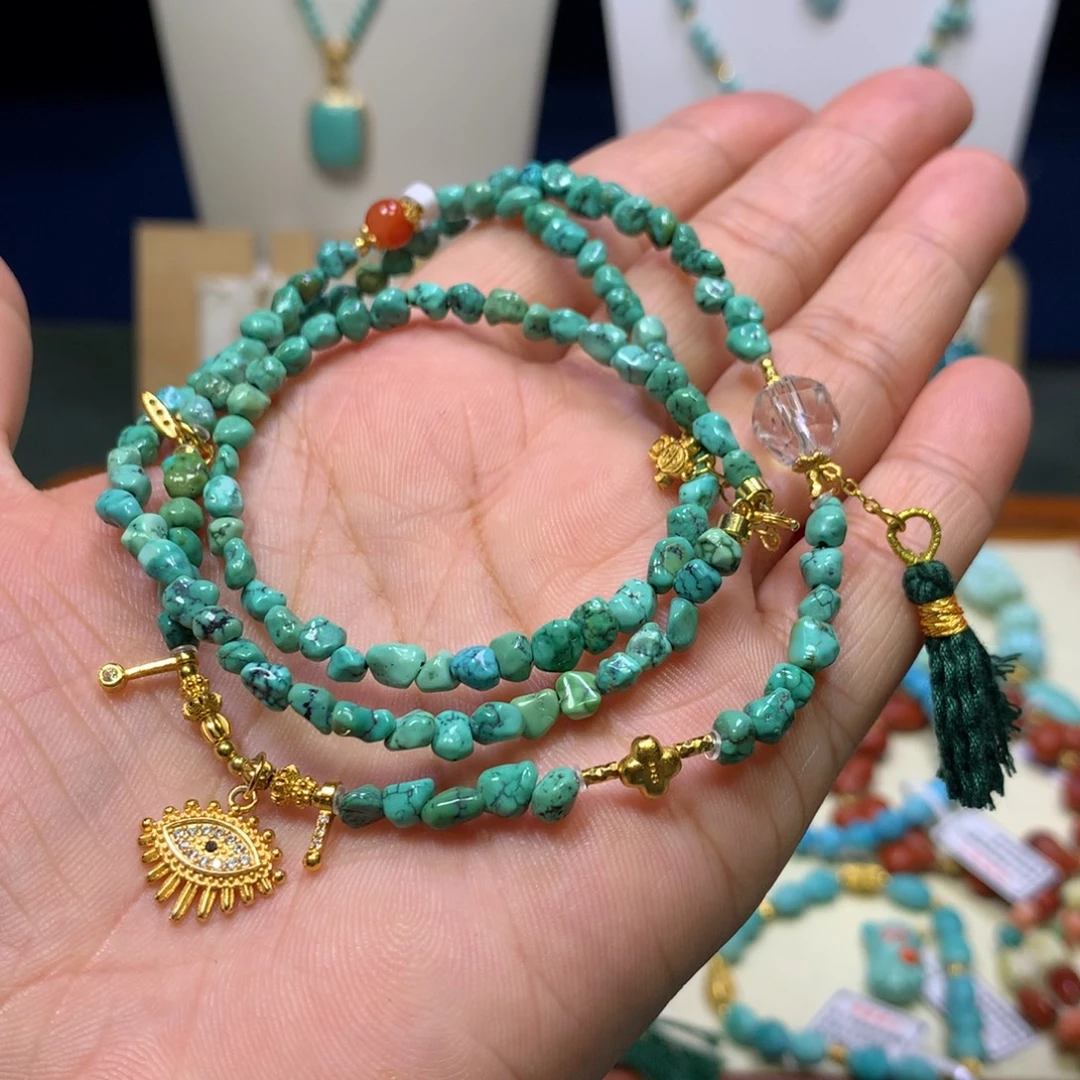 绿松石银S925镀金镶嵌锁骨