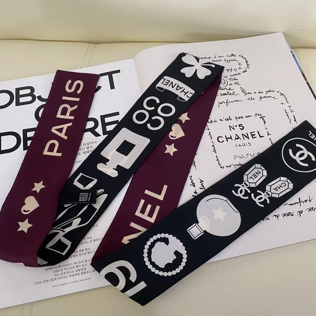 未使用 Chanel/香奈儿 汤/TP032887/twilly 丝巾 桑蚕丝