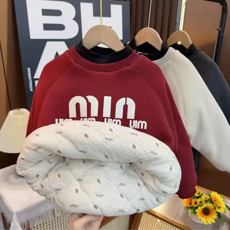 儿童秋冬加绒加厚保暖卫衣宝宝冬季打底上衣男女童大童棉校服内搭