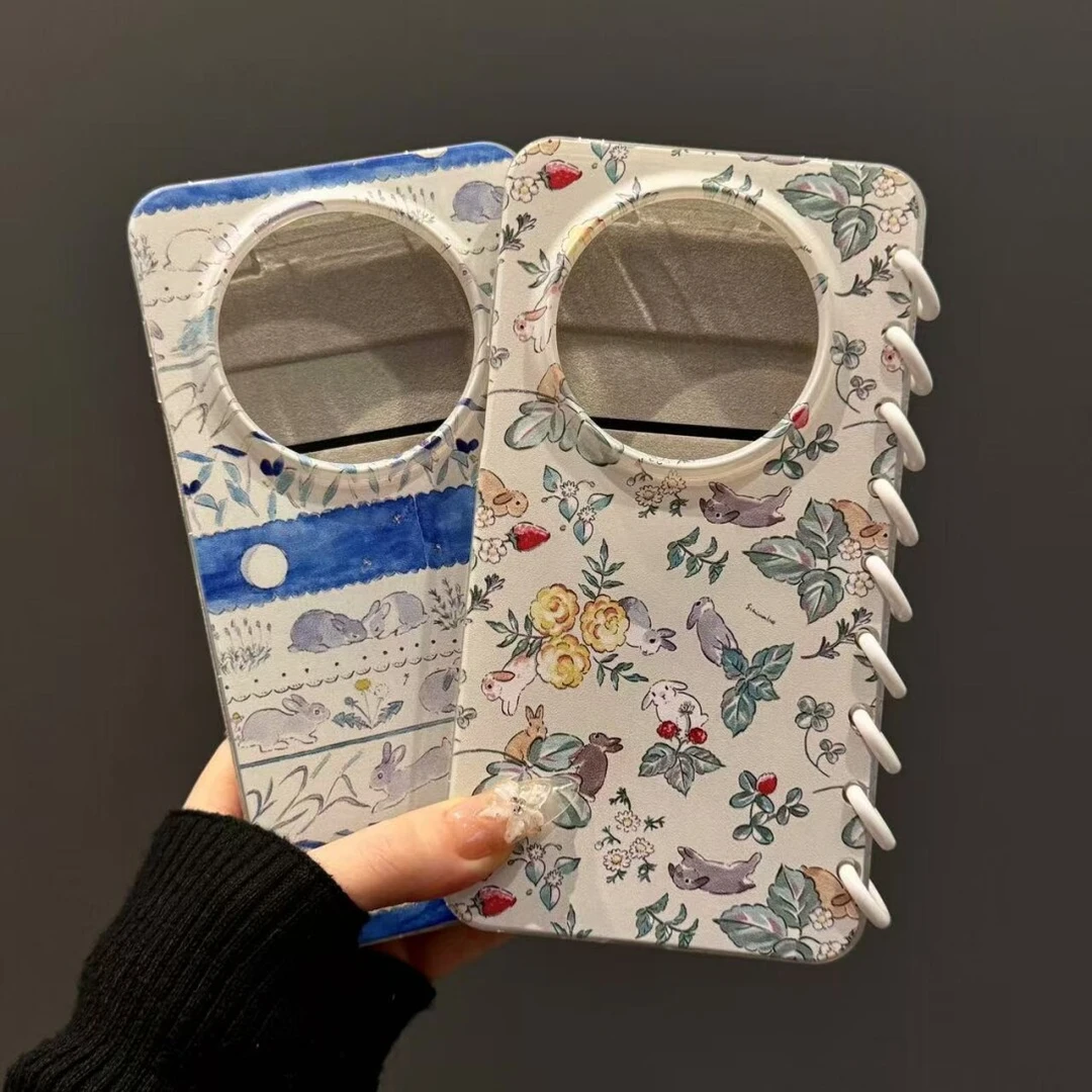 创意花朵兔子适用华为mate70pro手机壳mate60翻盖笔记本pura70pro