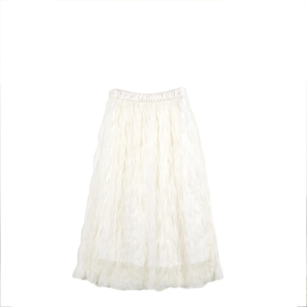 【千屿Sheila】纱裙高腰复古半身裙蕾丝刺绣蛋糕裙半裙褶皱9295