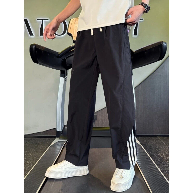 男士春夏新款百搭透气休闲裤美式复古潮流通勤风帅气印花做旧高级