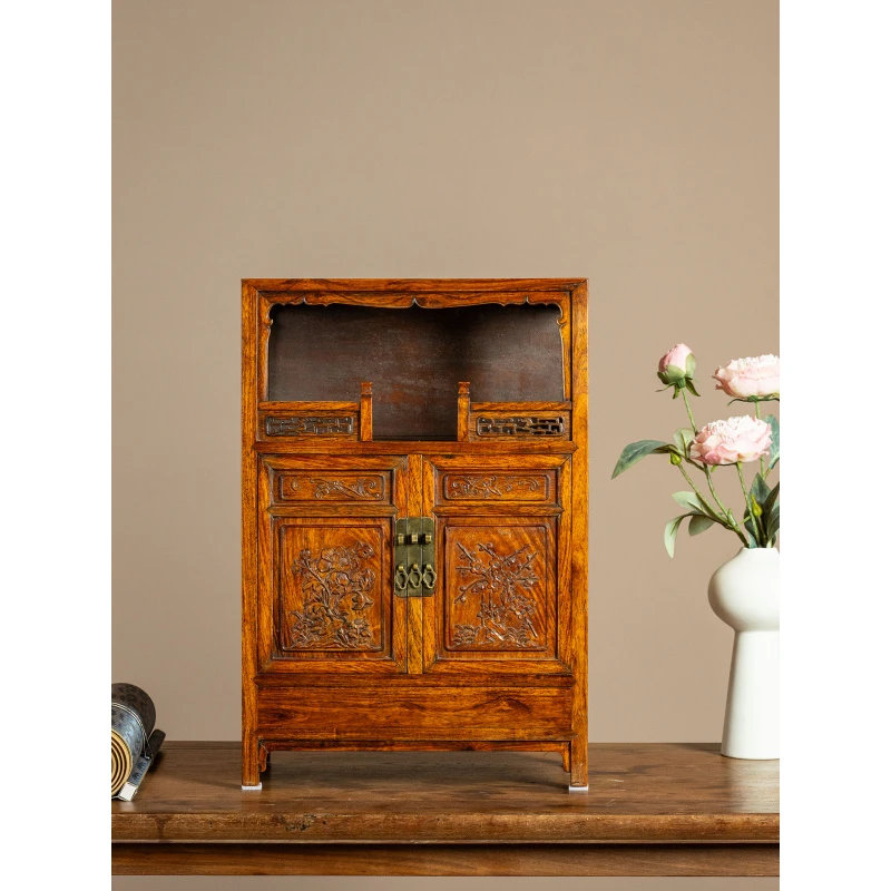 清代黄花梨花卉纹万历柜摆件文玩古董收藏真品中式海南黄花梨书柜