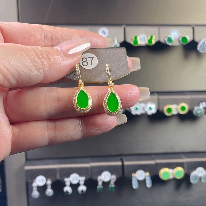 翡翠银S925镶嵌耳饰缅甸A货