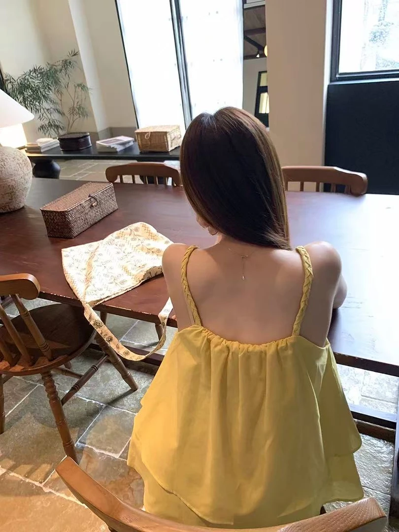 【NO退NO换】法式V领不规则编织带吊带小衫6368  衣长60