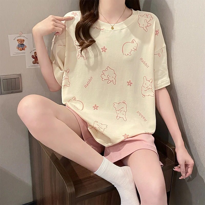 夏季薄款可爱兔子短袖睡衣女日系卡通短裤可外穿家居服2025年新款