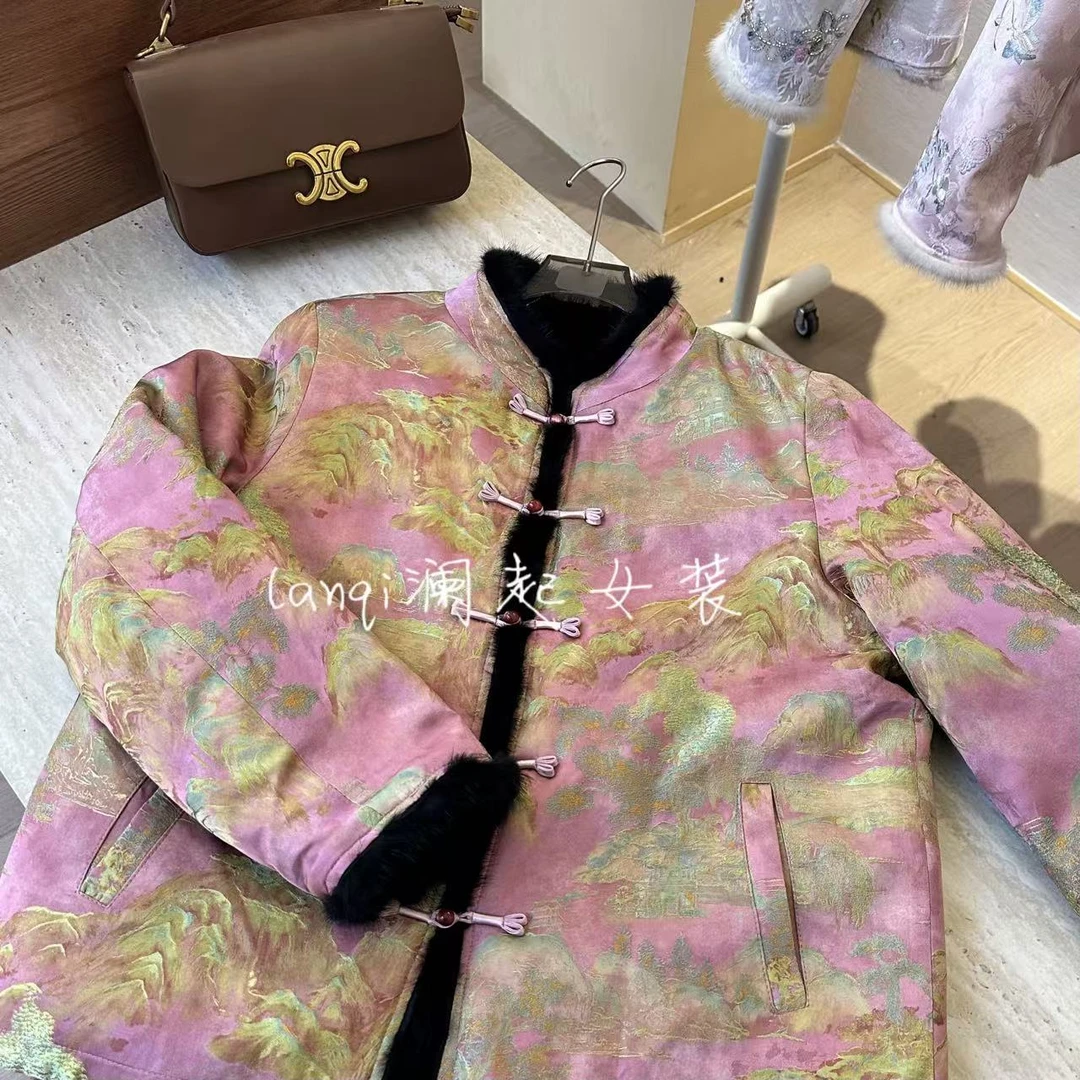 【紫金江山】新中式织金刺绣工艺女冬季显白显摆温柔贵气貂yc10019