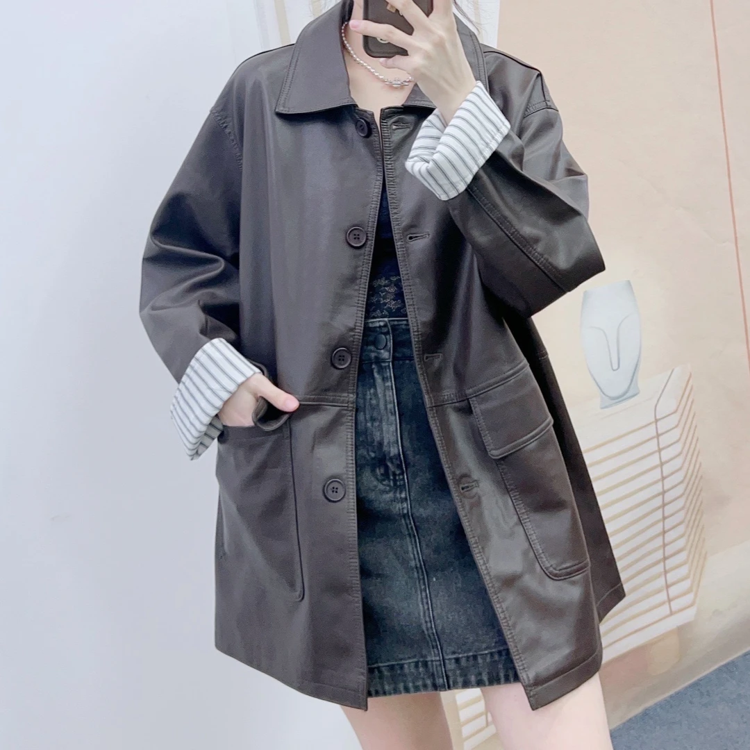 876时尚韩版休闲百搭西装中长款皮衣外套2876/JP