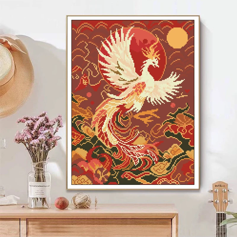 精品十字绣现代祥云凤凰客厅玄关手工绣 16色满绣无勾边