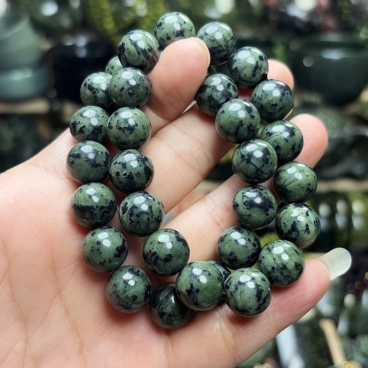 蛇纹石玉未镶嵌珠宝半成品藏玉药王石福利款1.2西瓜绿手串