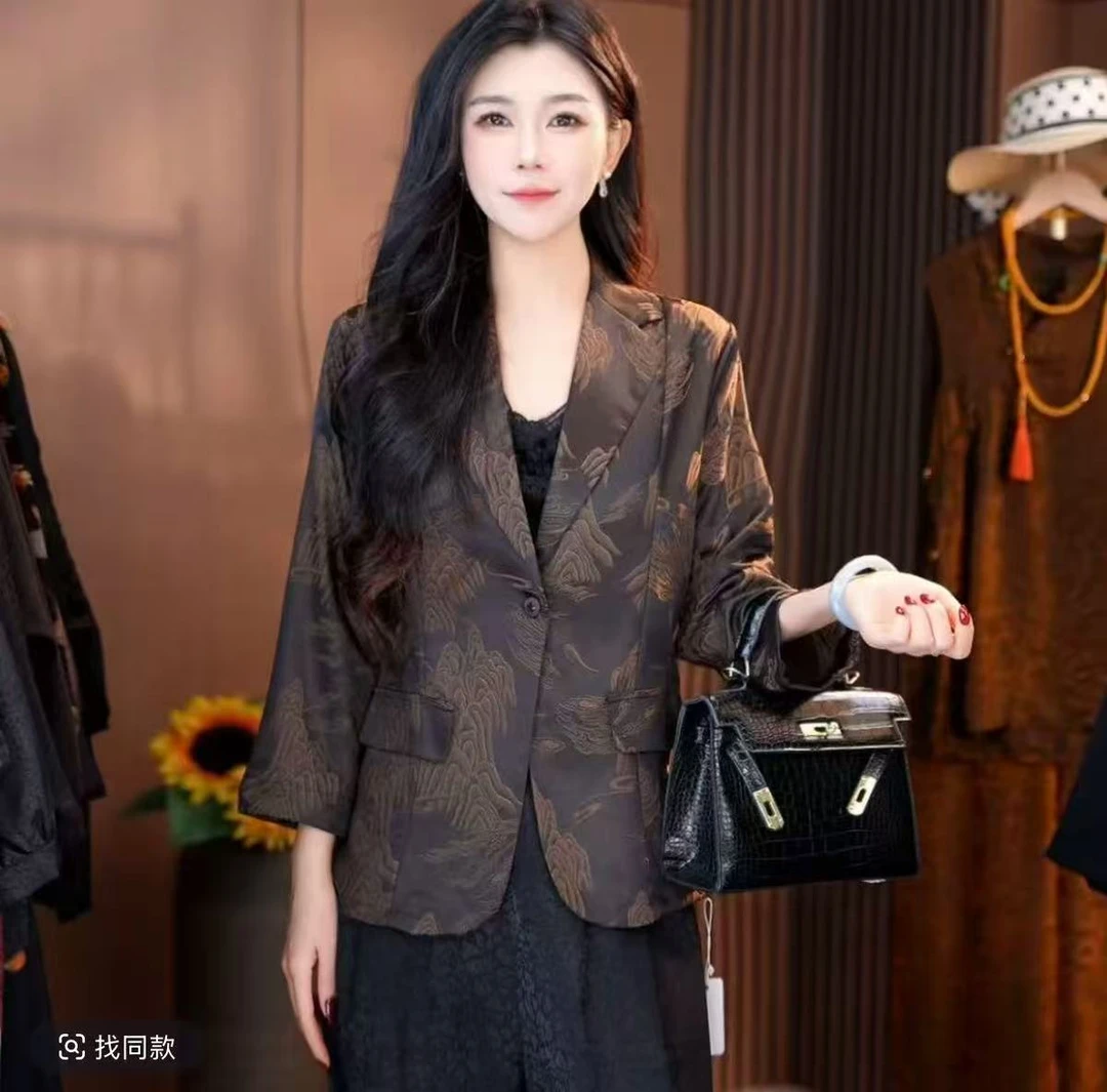 西装外套女2025新款高级感国风新中式提花夏季气质小西服上衣