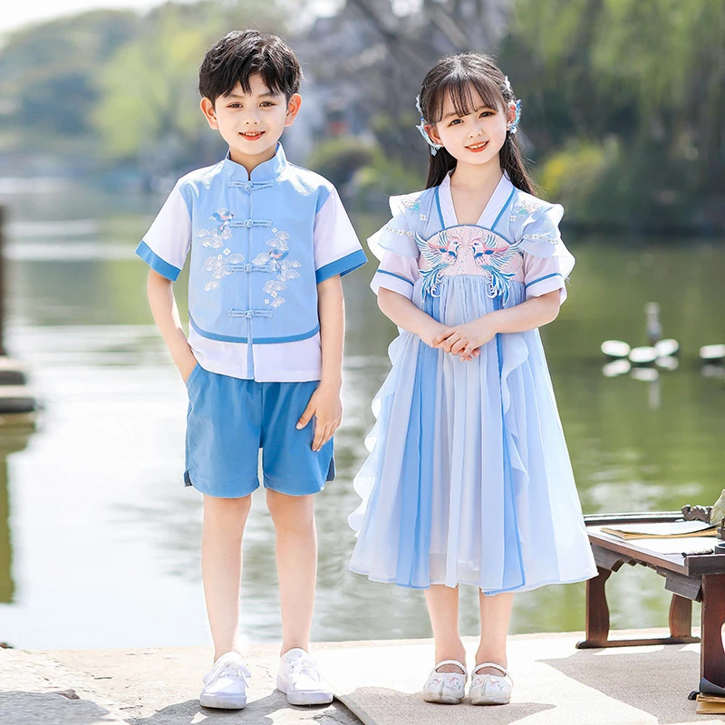 童装男女童夏装汉服演出服中国风表演服园服可爱连衣裙