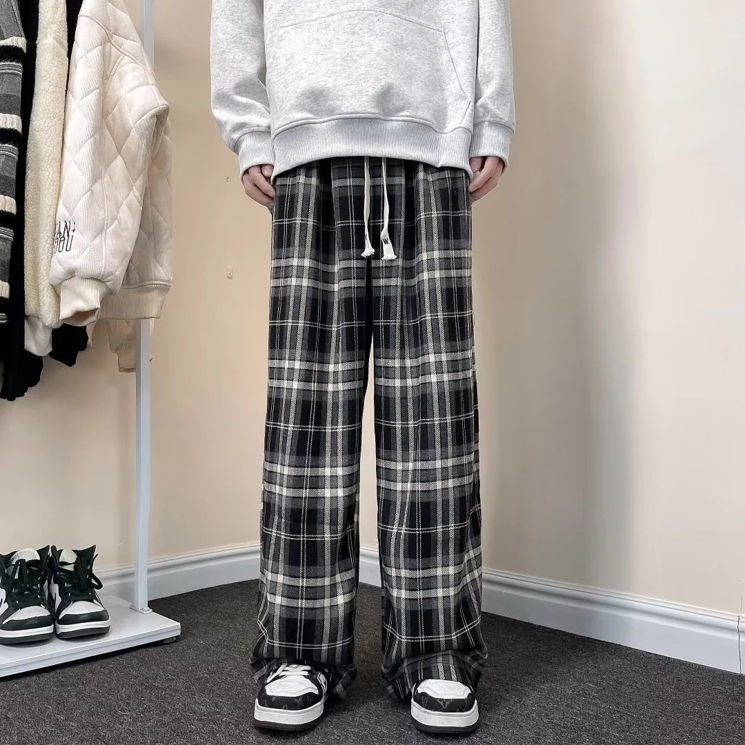 ASKISR潮脚踩格子长裤休闲裤直筒裤百搭棋盘格ins宽松韩版DY125