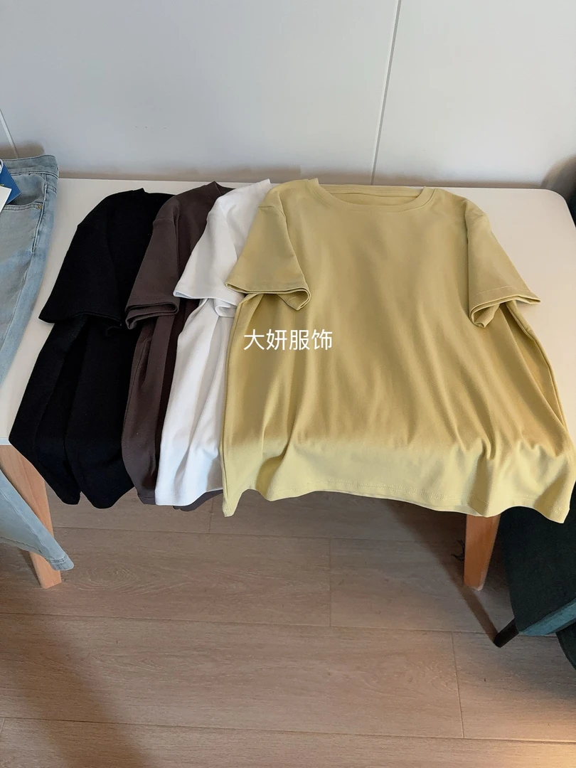 基础。高级色调！正肩短袖时尚圆领百搭T恤2305