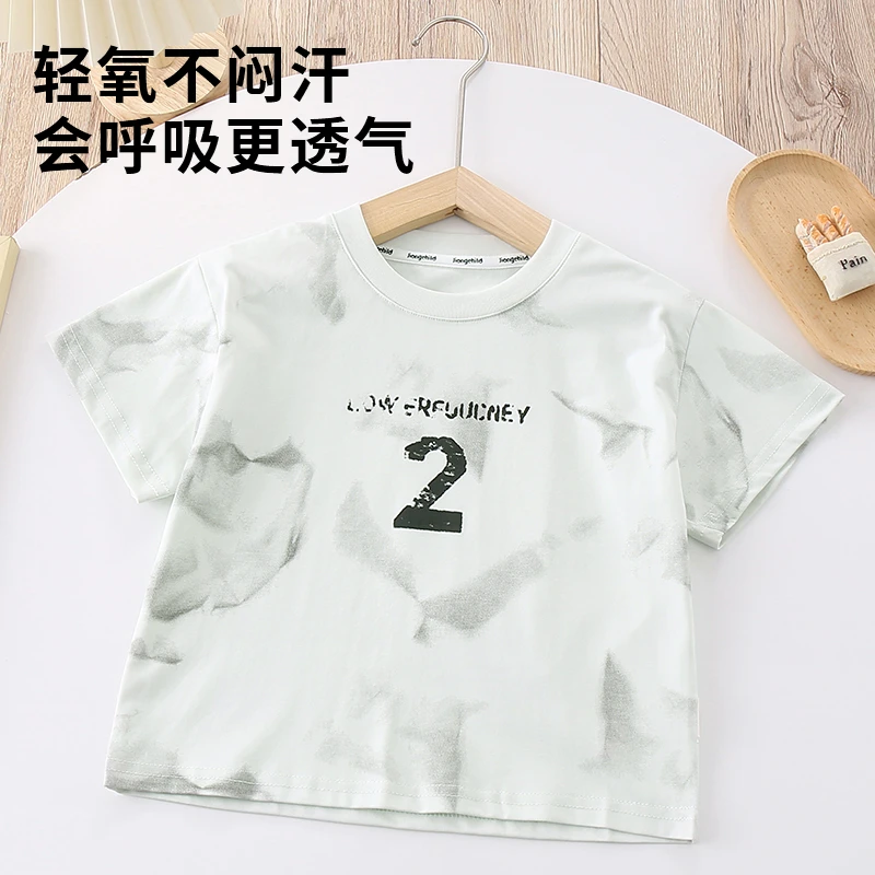 薄款扎染男童宝宝休闲字母印花体恤夏季西天儿童百搭短袖XBT53065